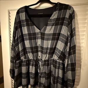 Lane Bryant Black and Gray Plaid Blouse